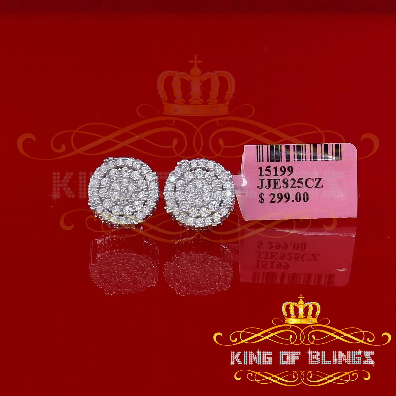 King of Blings- White Sterling Silver 1.32ct Cubic Zirconia Hip Hop Round Earrings for women's