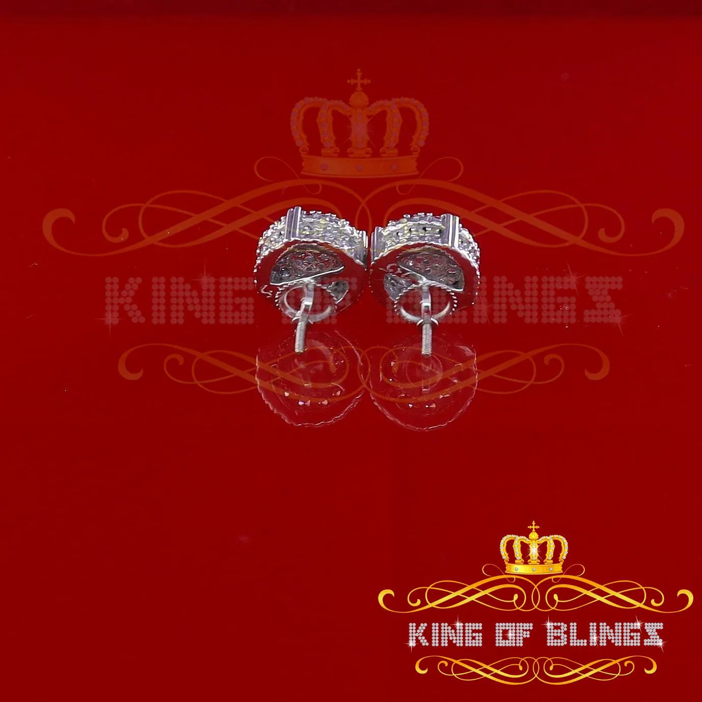 King of Blings- White Sterling Silver 1.32ct Cubic Zirconia Hip Hop Round Earrings for women's