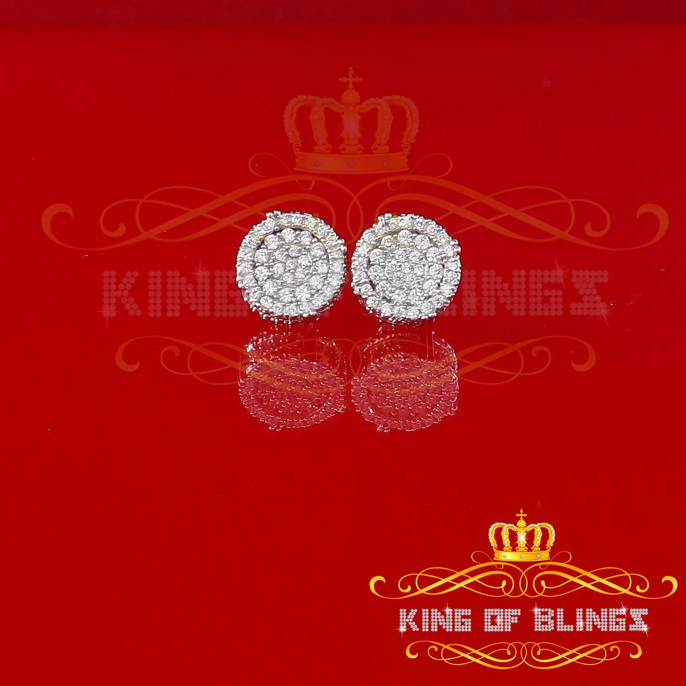 King of Blings- White Sterling Silver 1.32ct Cubic Zirconia Hip Hop Round Earrings for women's