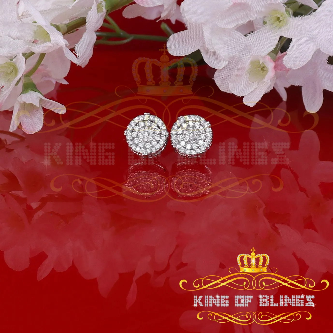 King of Blings- White Sterling Silver 1.32ct Cubic Zirconia Hip Hop Round Earrings for women's