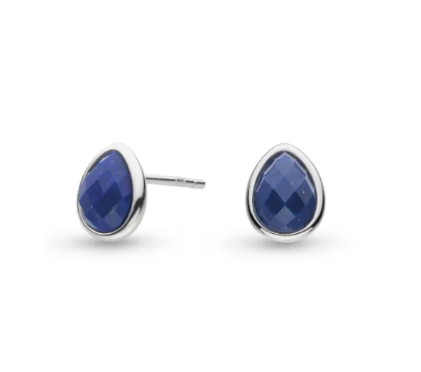 Kit Heath Sterling Silver Rhodium Plated Faceted Lapis Petite Stud Earrings (SI6890)