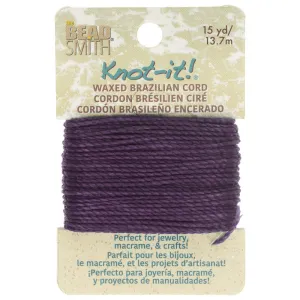 Knot-It Waxed Brazilian Cord, 2-Ply Polyester 0.7mm Thick, Amethyst (15 Yards)