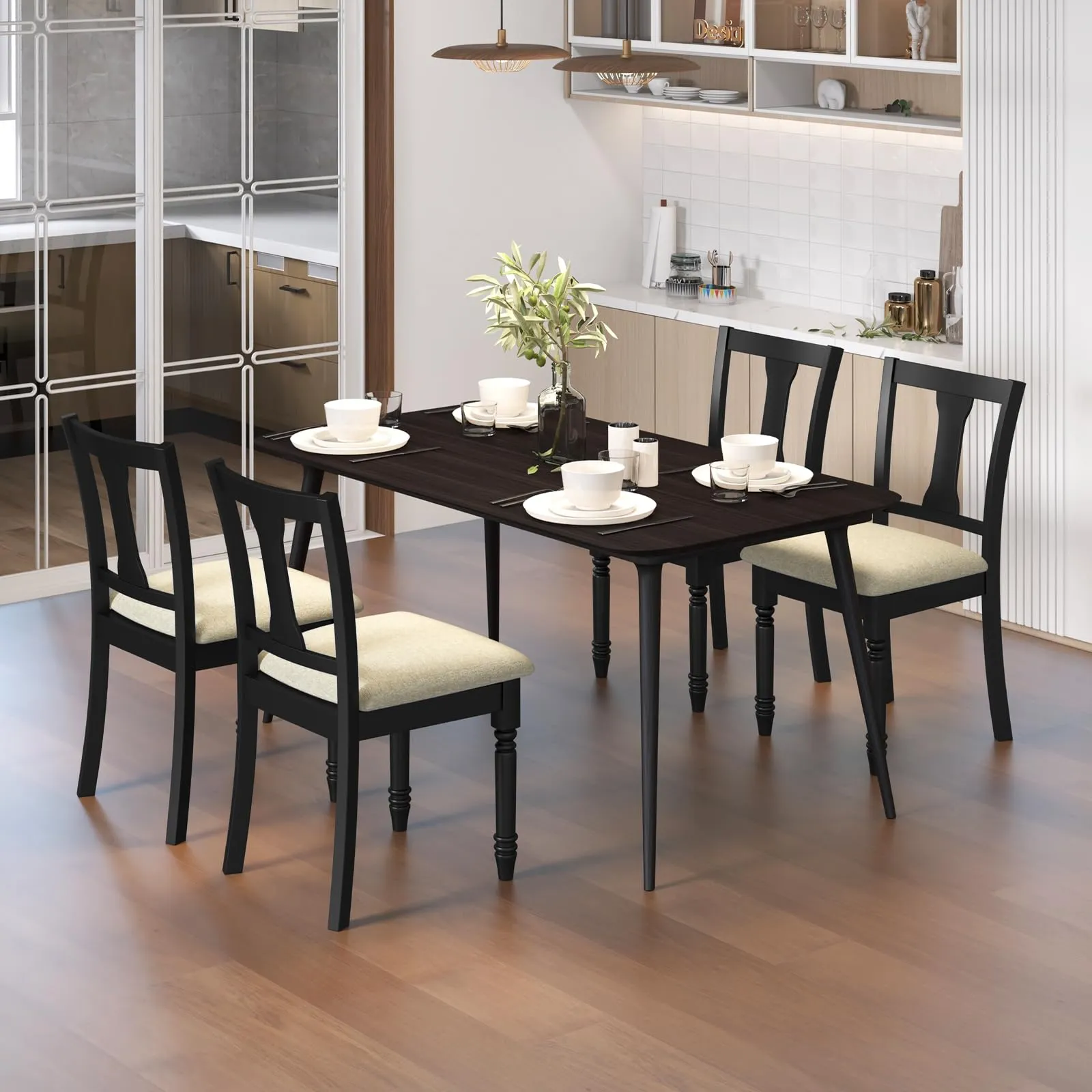 KOMFOTT Wood Dining Chairs Set of 2/4, Armless Wooden Dining Side Chairs with Solid Acacia Wood Frame