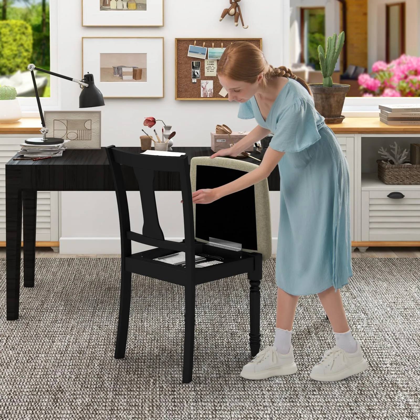 KOMFOTT Wood Dining Chairs Set of 2/4, Armless Wooden Dining Side Chairs with Solid Acacia Wood Frame