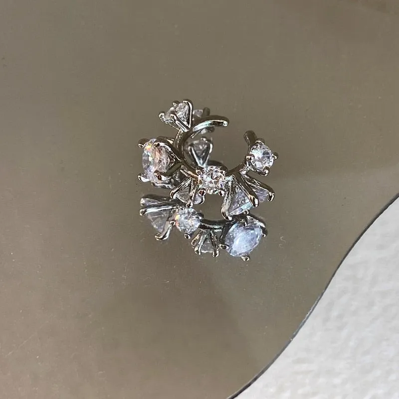 Korean Delicate Zircon Butterfly Clip Earrings For Women Girls Fashion Shiny Circle No Piercing Cartilage Ear Jewelry