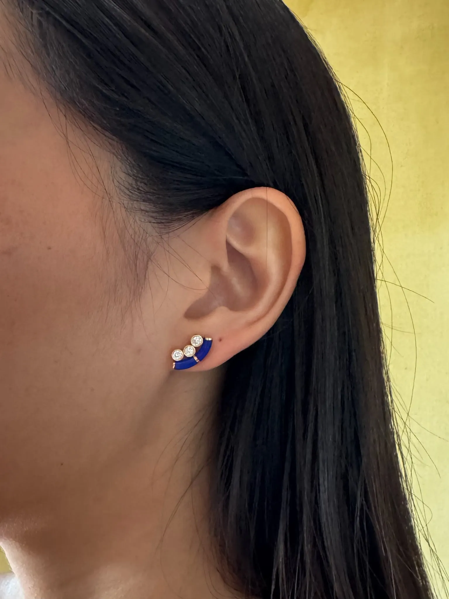Lapis Crested Inlay Diamond Studs