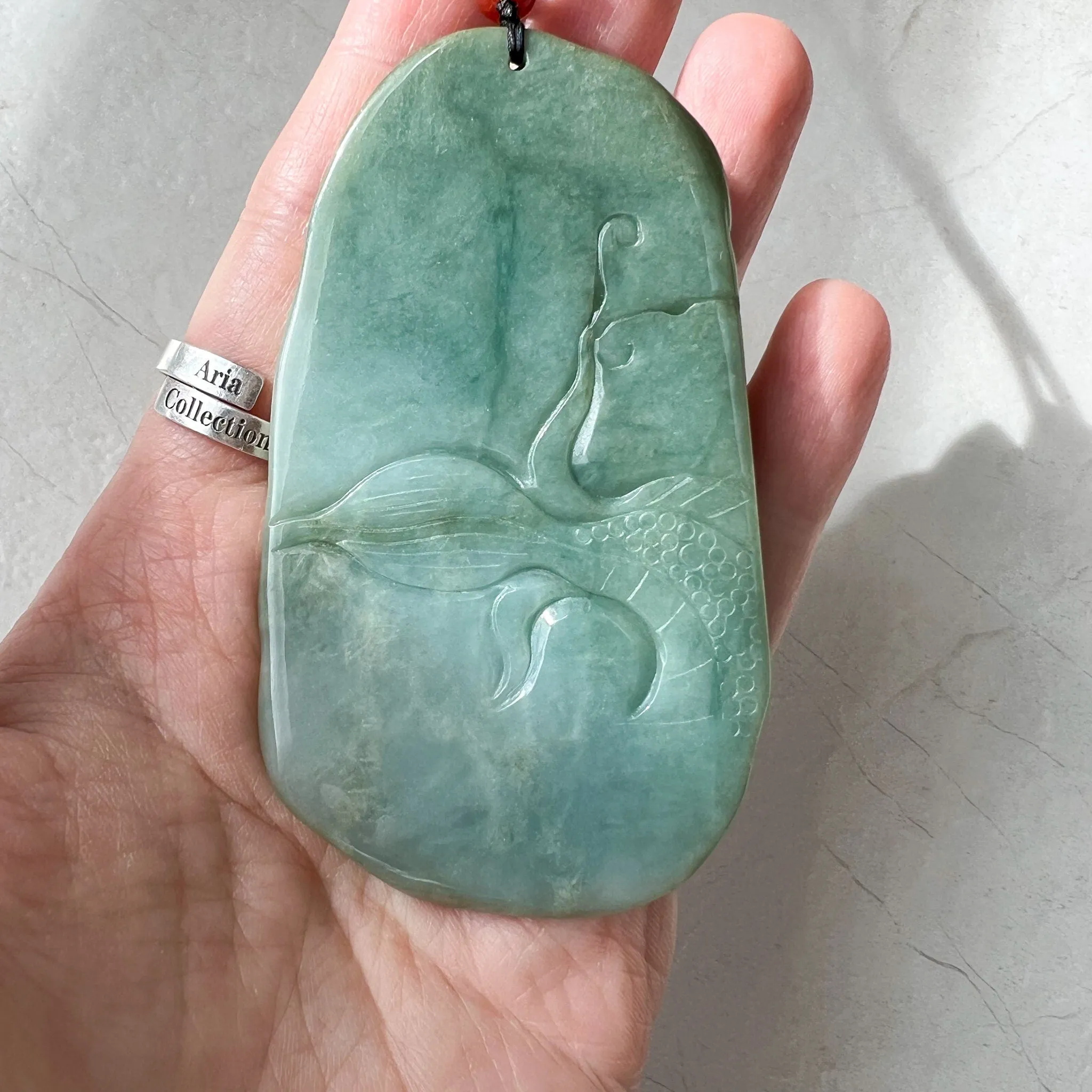 Large Jadeite Jade Dragon and Sword Pendant Necklace, Chinese Zodiac, Green Jade, Hand Carved, YJ-0722-0008087