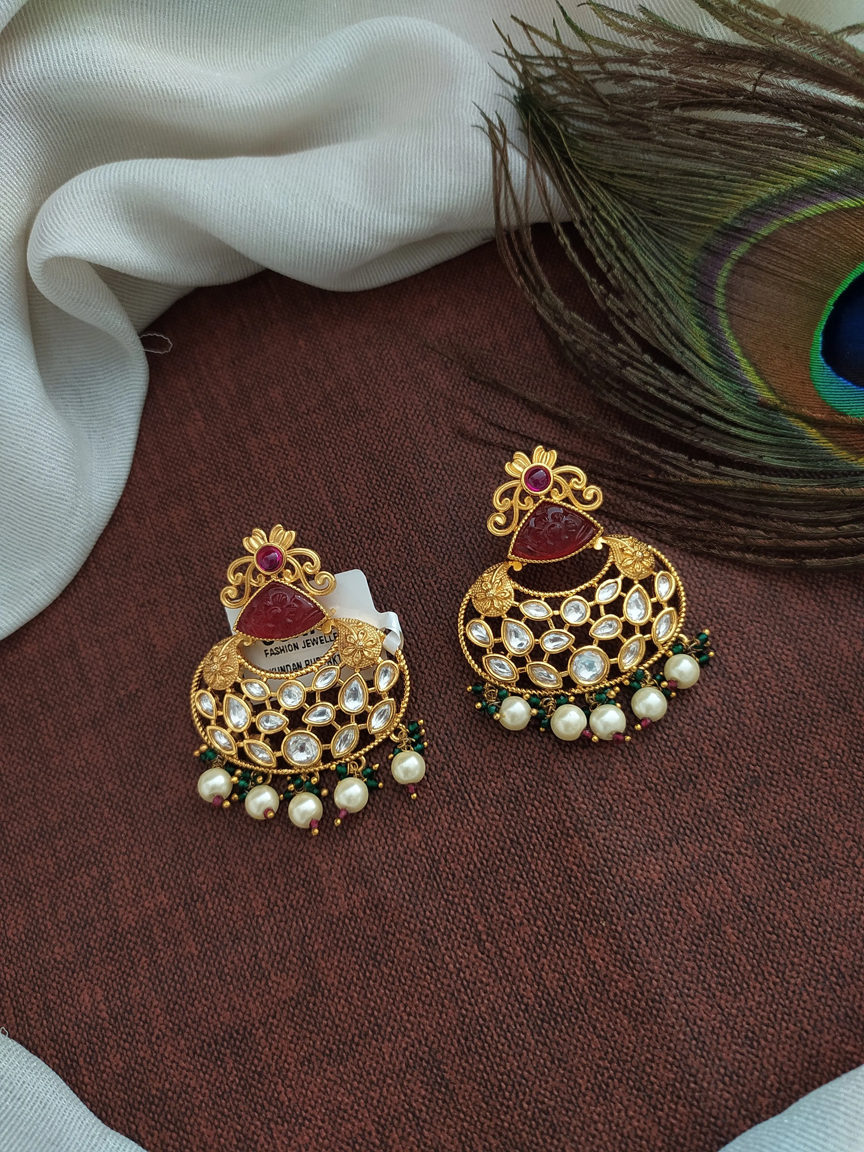 Latest Design Kundan Earrings in Ruby