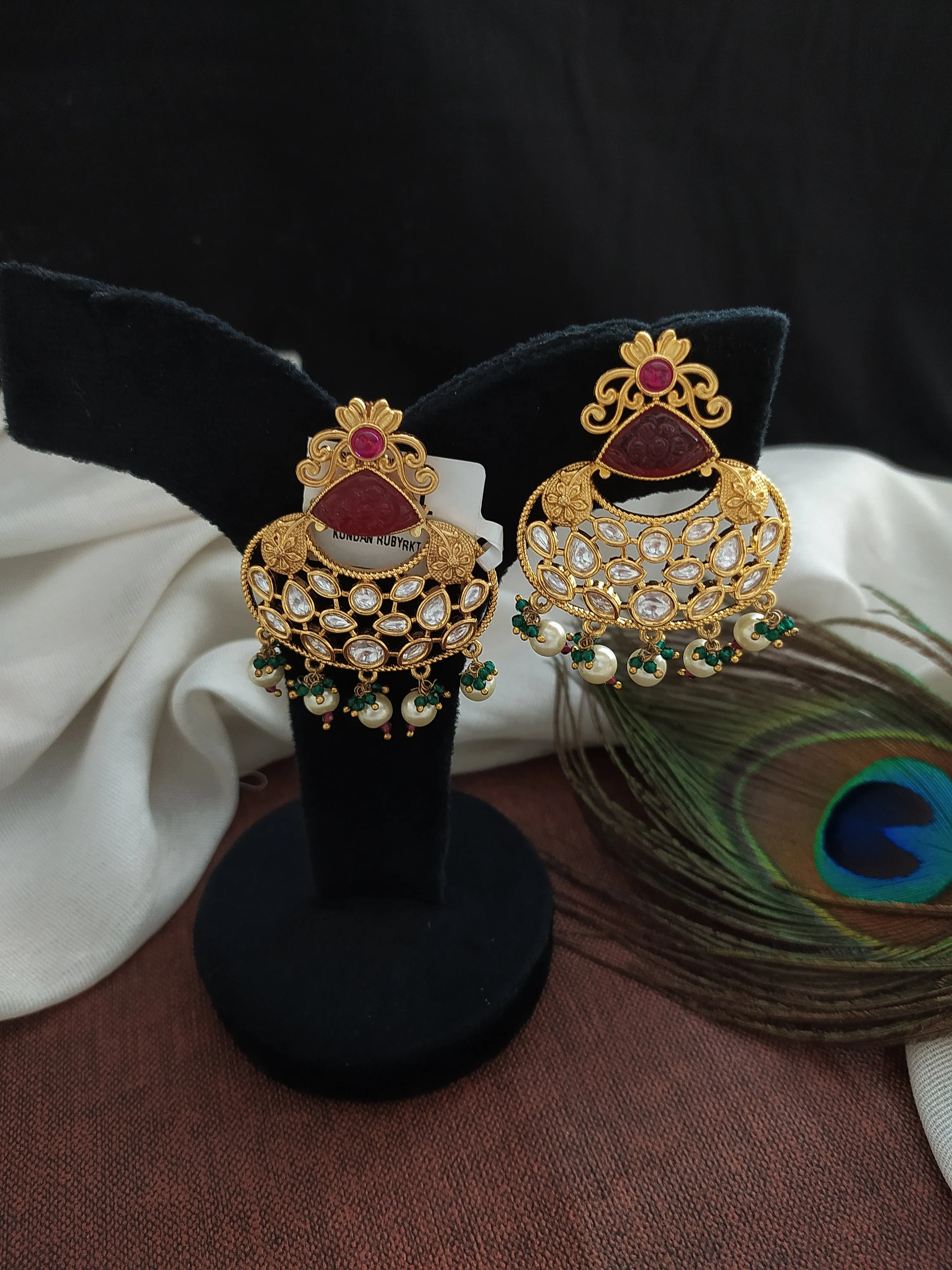 Latest Design Kundan Earrings in Ruby