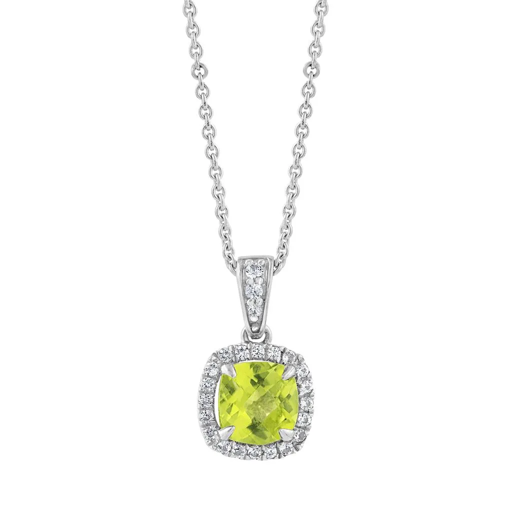 LaViano Fashion 14K White Gold Peridot and Diamond Pendant