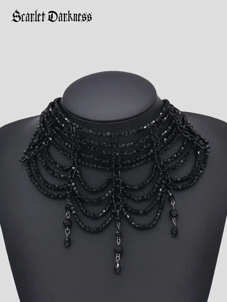 Medieval Knight Gothic Braided Black Beaded Necklace