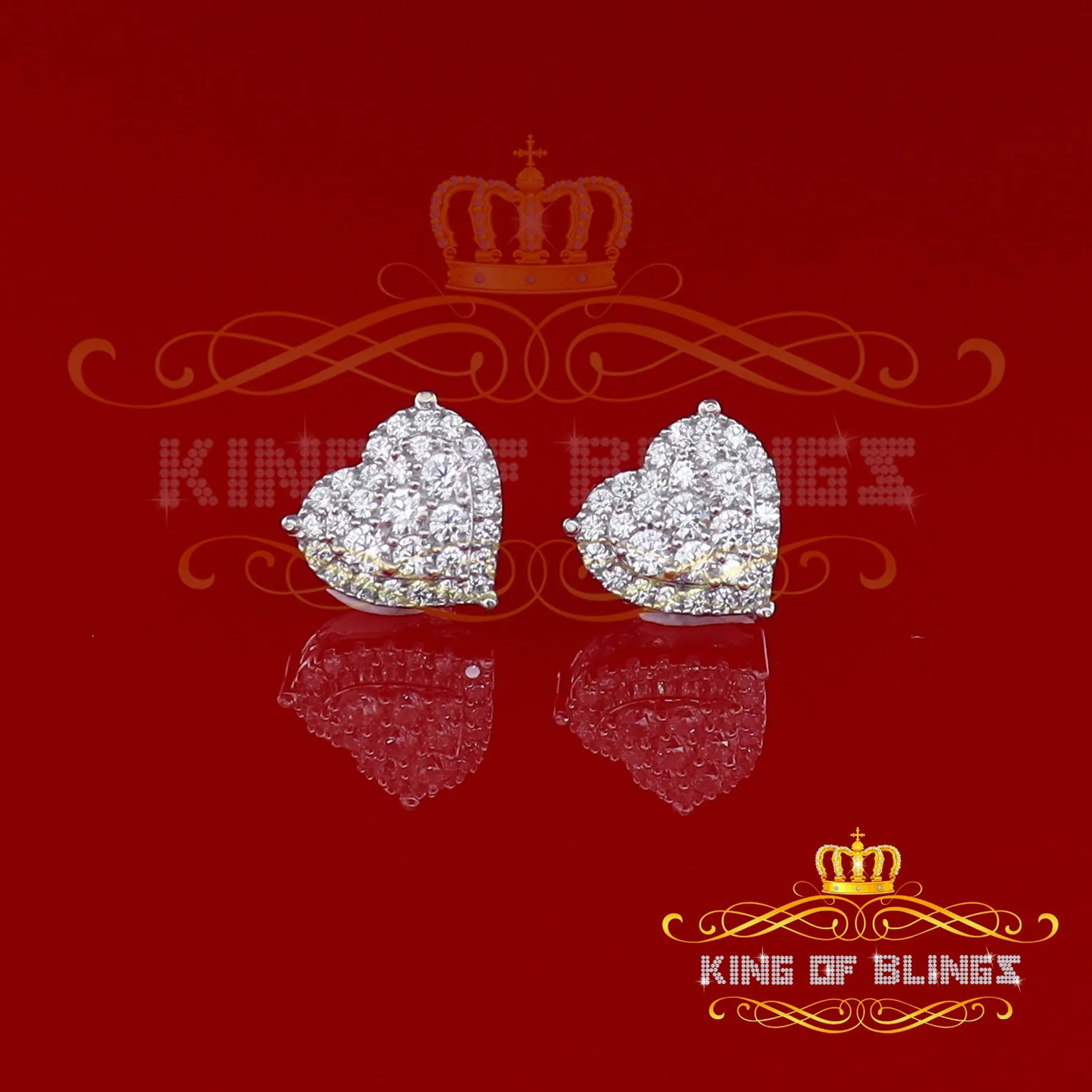 Men's Hip Hop Iced Flower Cluster white Sterling Silver Screw Back heart Stud Earrings