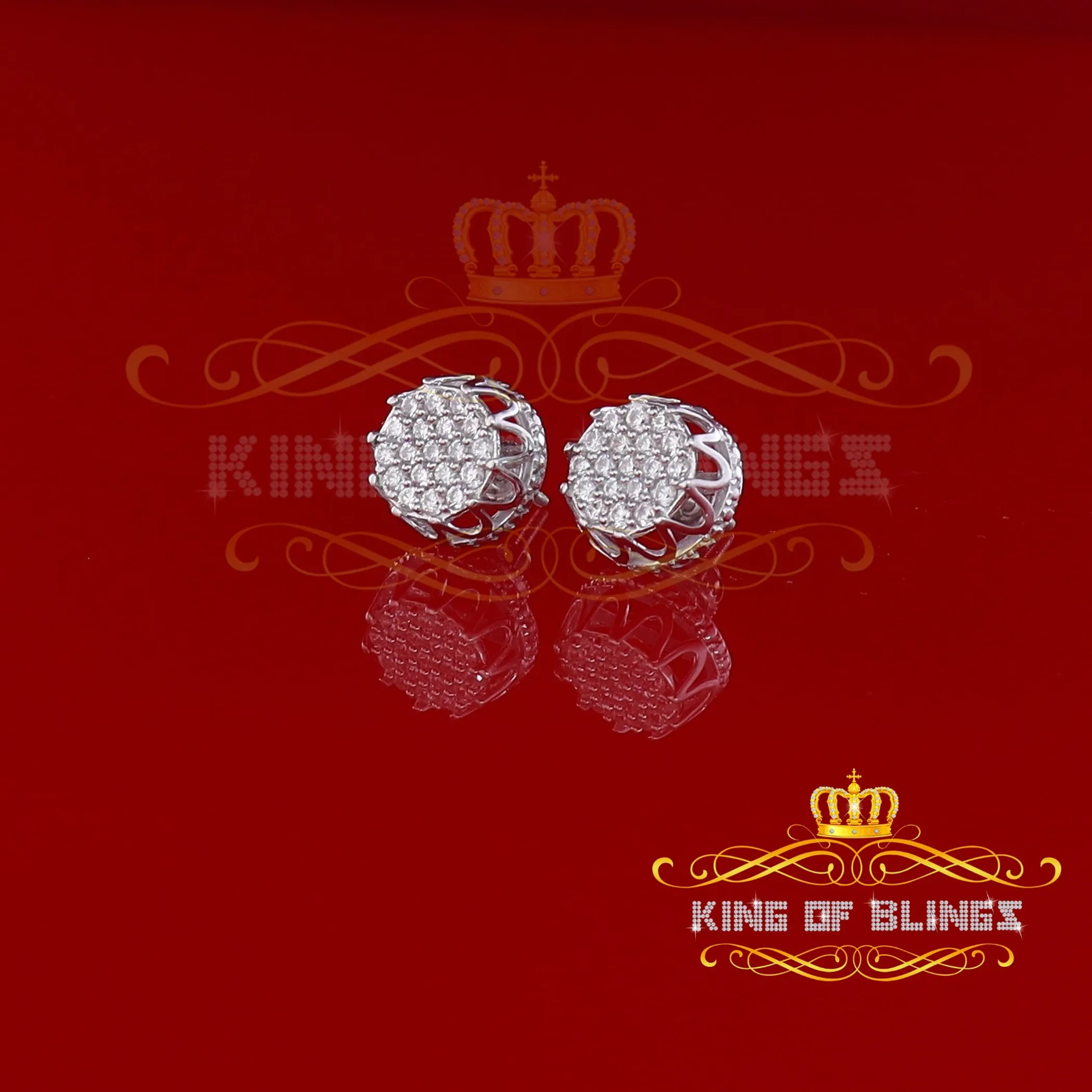 Men's Hip Hop Iced Flower Cluster white Sterling Silver Screw Back heart Stud Earrings