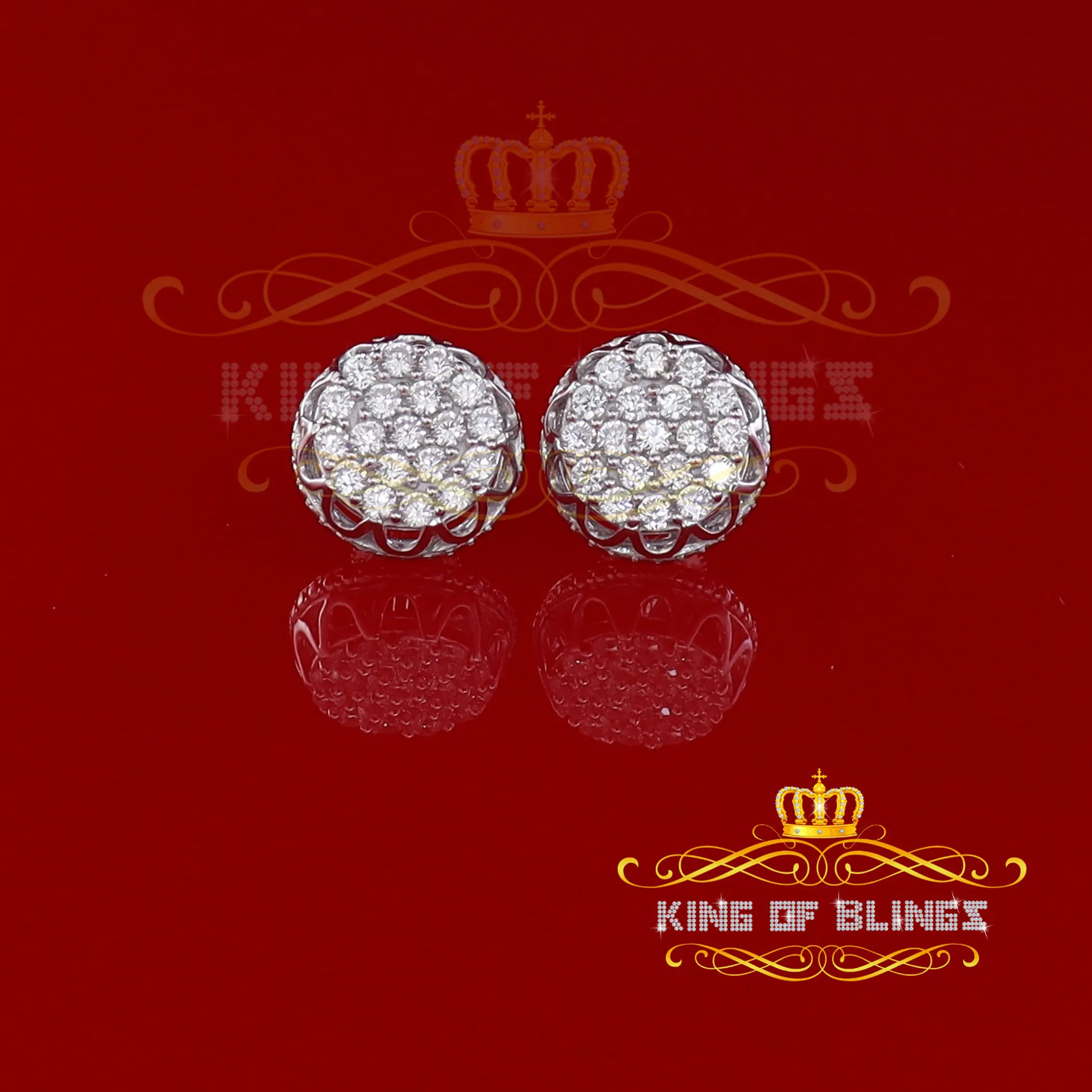 Men's Hip Hop Iced Flower Cluster white Sterling Silver Screw Back heart Stud Earrings
