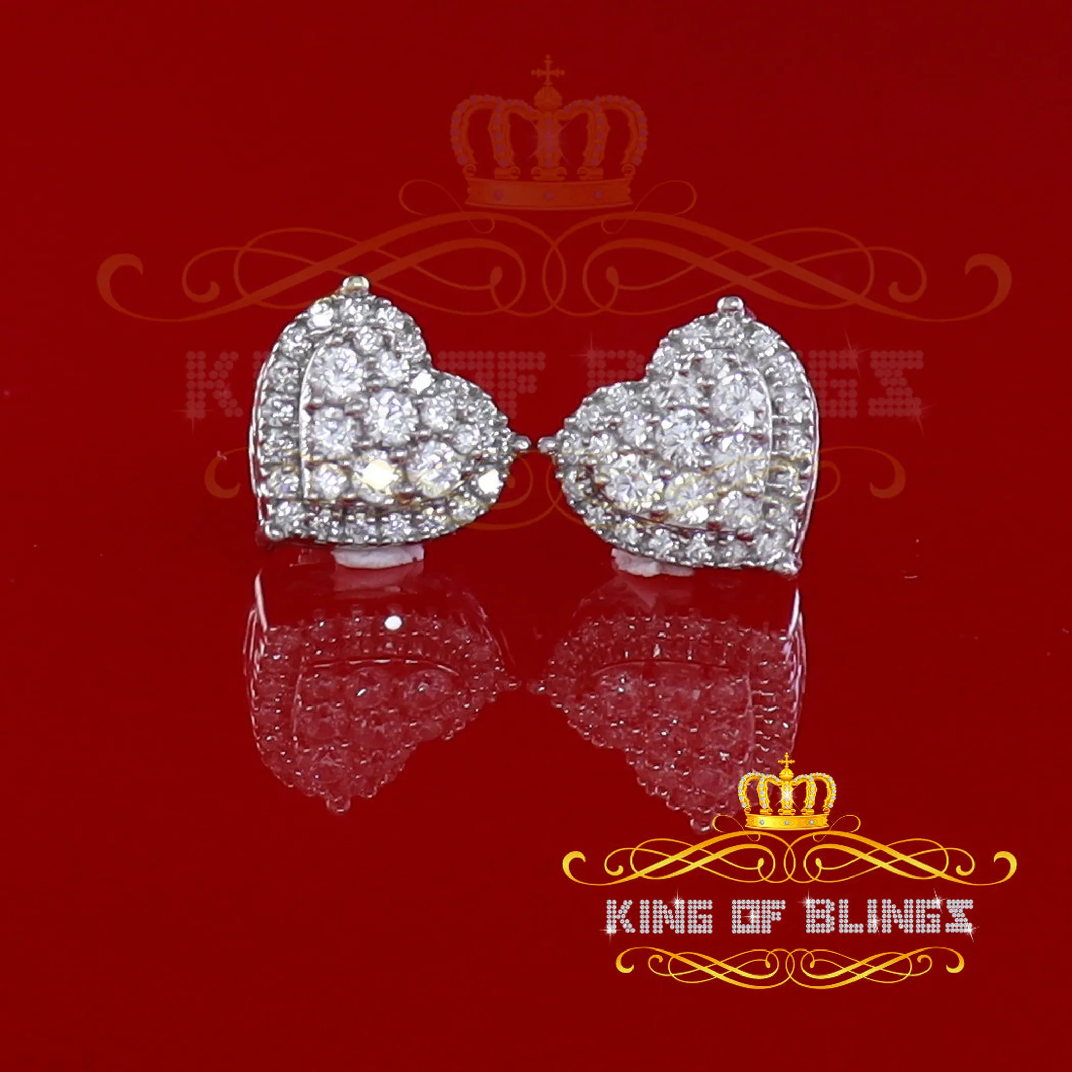 Men's Hip Hop Iced Flower Cluster white Sterling Silver Screw Back heart Stud Earrings