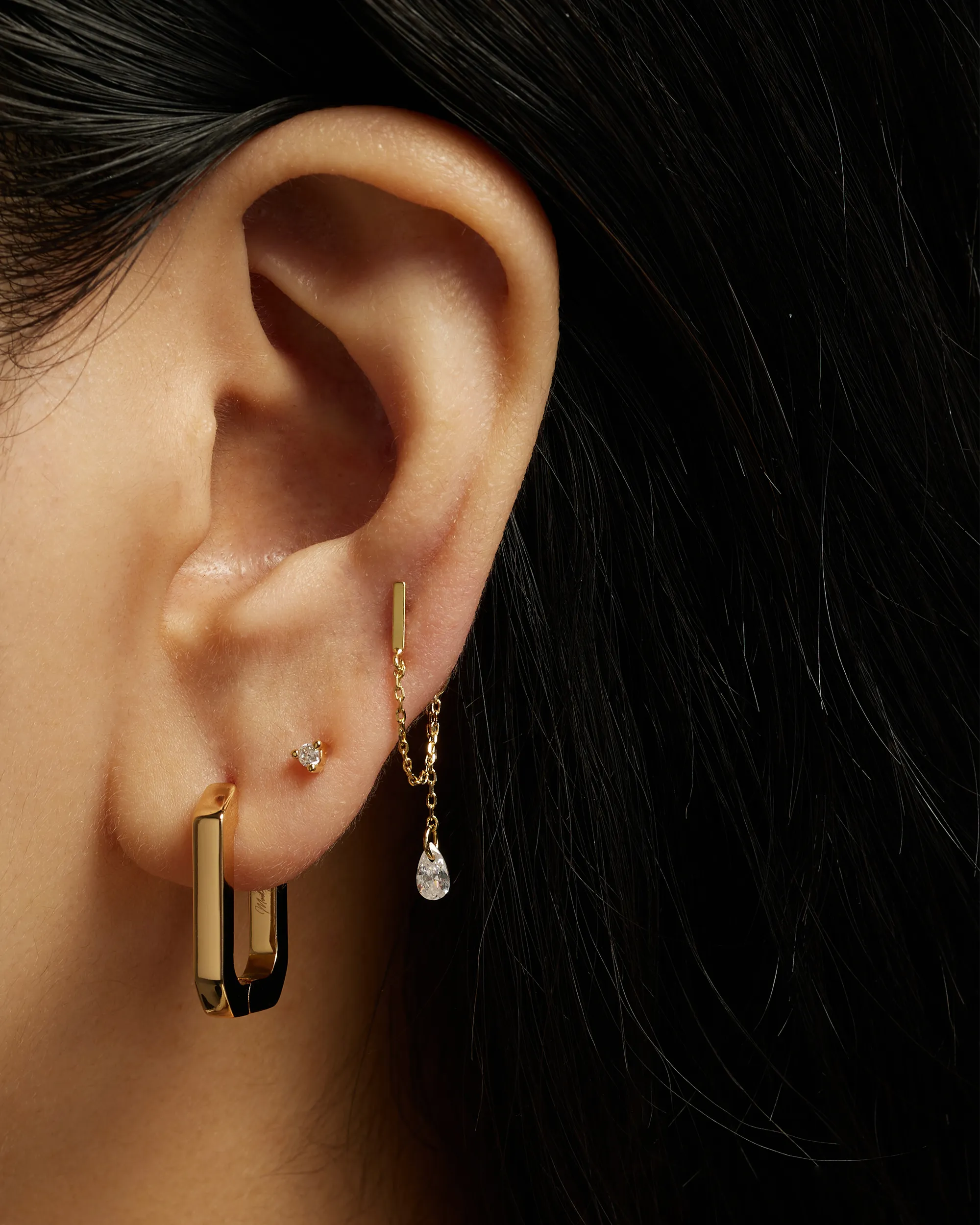 Mona Studs with Chain Hoop