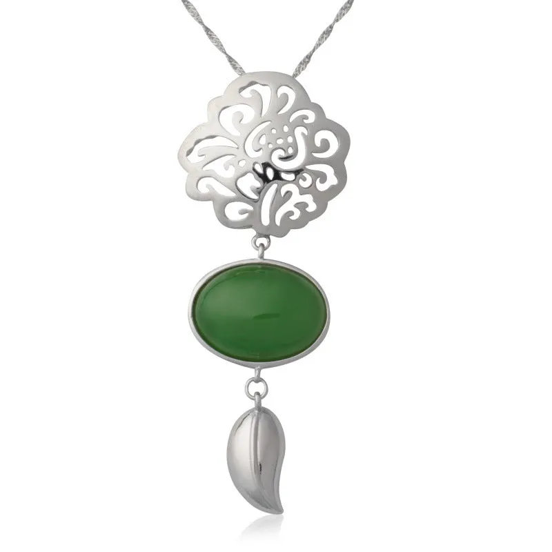 Natural Jade Pendant Nephrite Silver Pendant ZPT151