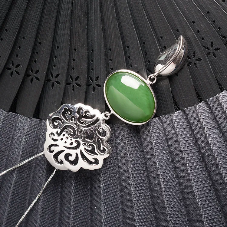 Natural Jade Pendant Nephrite Silver Pendant ZPT151