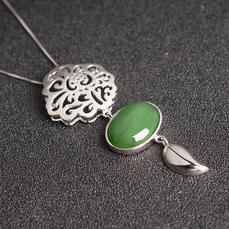 Natural Jade Pendant Nephrite Silver Pendant ZPT151