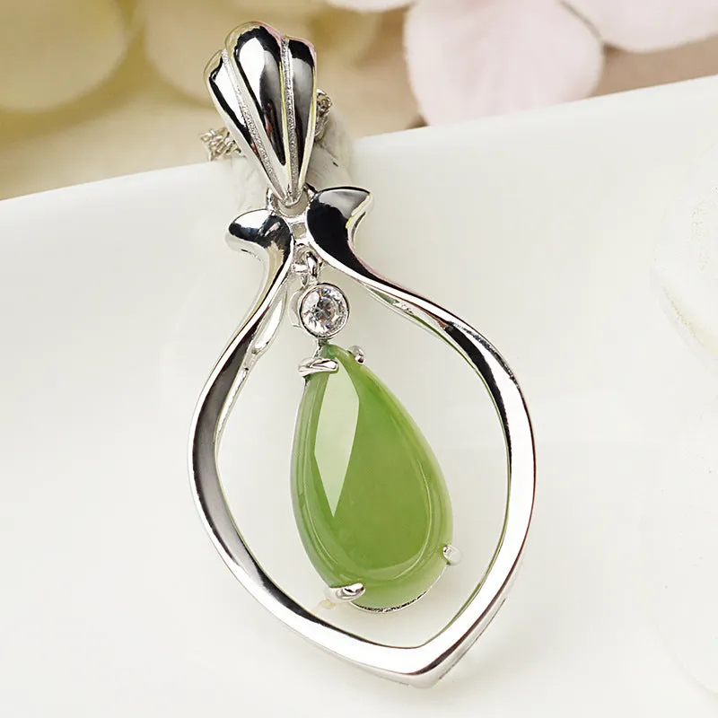 Natural Jade Pendant Nephrite Silver Zircon Pendant ZPT206