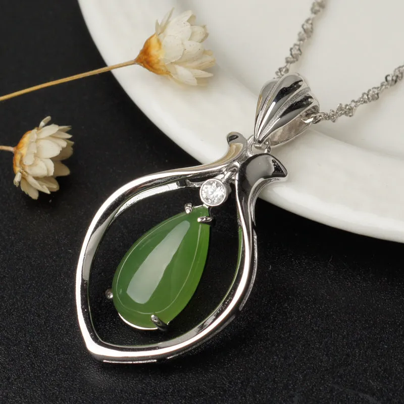 Natural Jade Pendant Nephrite Silver Zircon Pendant ZPT206