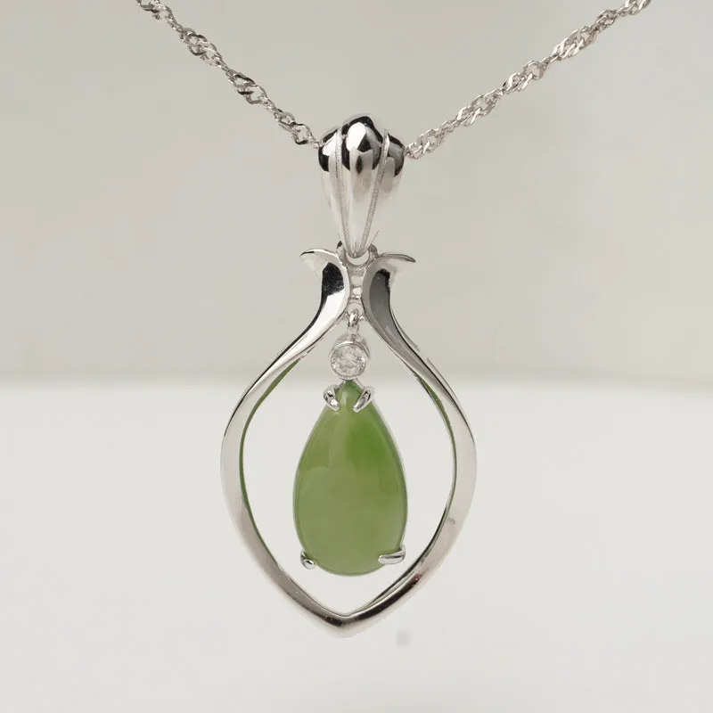 Natural Jade Pendant Nephrite Silver Zircon Pendant ZPT206