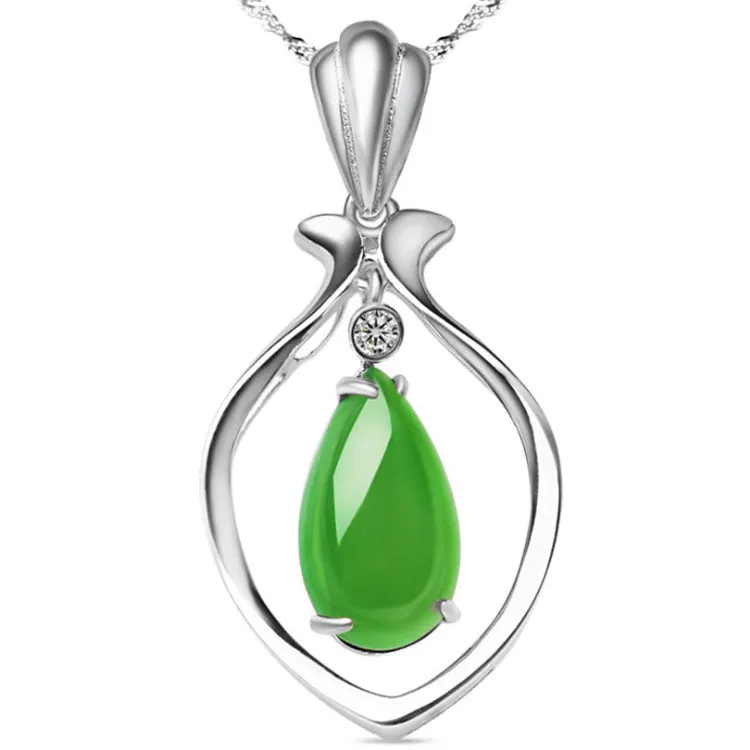 Natural Jade Pendant Nephrite Silver Zircon Pendant ZPT206