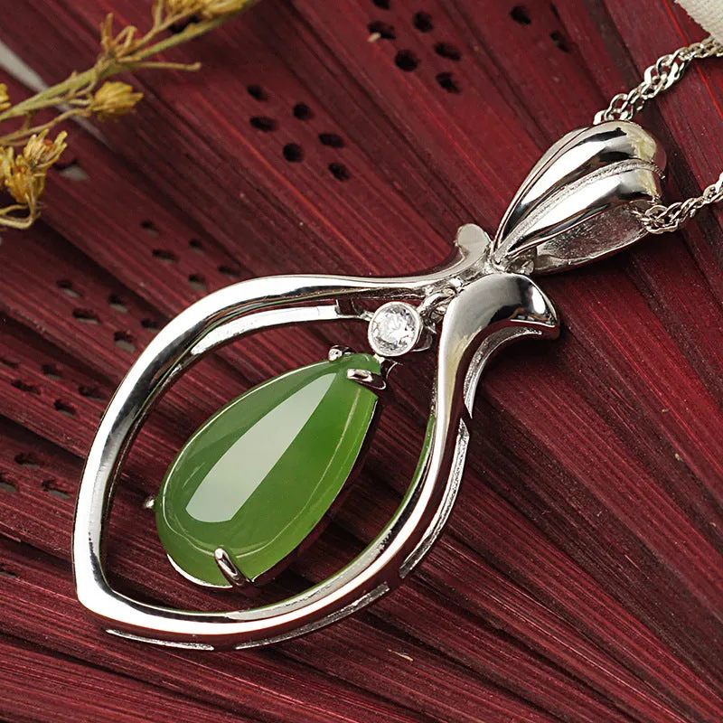 Natural Jade Pendant Nephrite Silver Zircon Pendant ZPT206