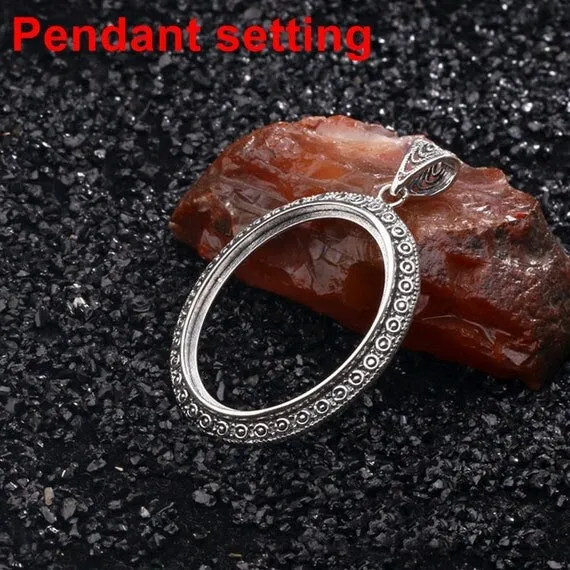 Necklace Pendant Setting Blank Bezel 27x35mm 1pc 8.5g 925 Sterling Silver for 1 Oval Shape Cabochon Stone Cameo Wholesale Available
