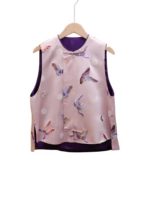 Neo-Chinese Style, New Year, Reversible Butterfly Print Vest, Pink and Purple, Traditional Asian Style