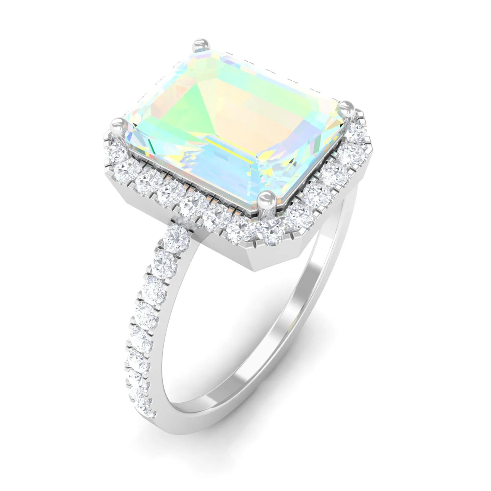 Octagon Cut Ethiopian Opal Simple Engagement Ring with Diamond Halo