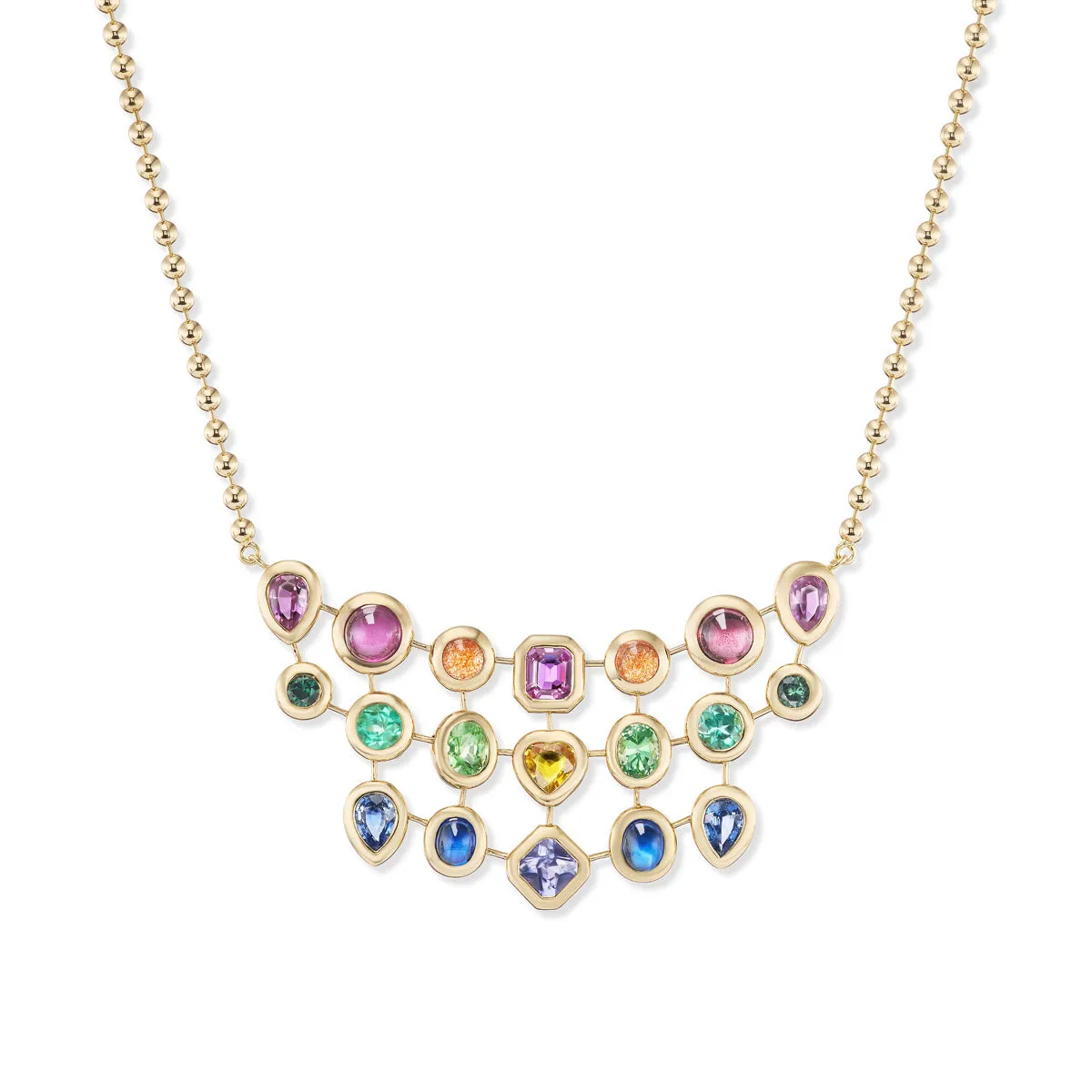 One-of-a-Kind Pillow Bib Necklace with Rainbow Stones