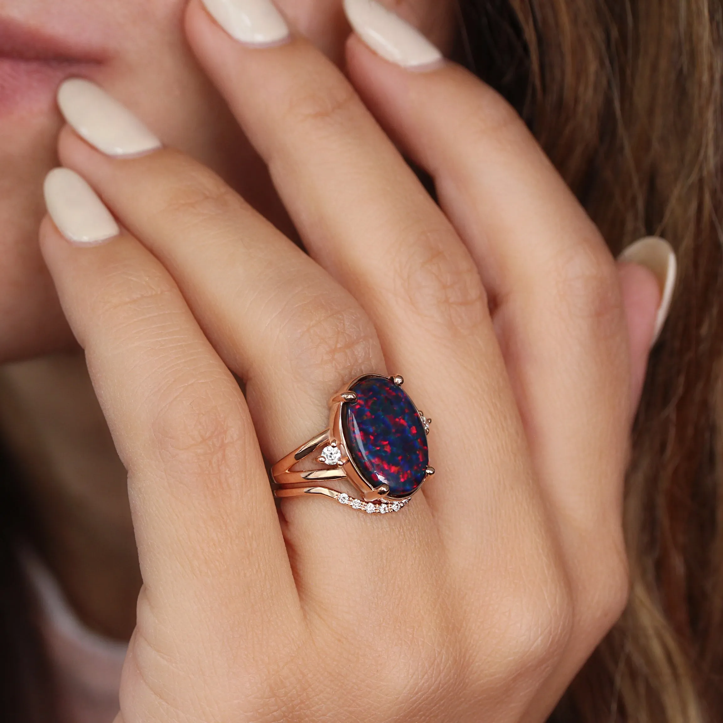 OOAK Fire Opal Gemstones Engagement Ring
