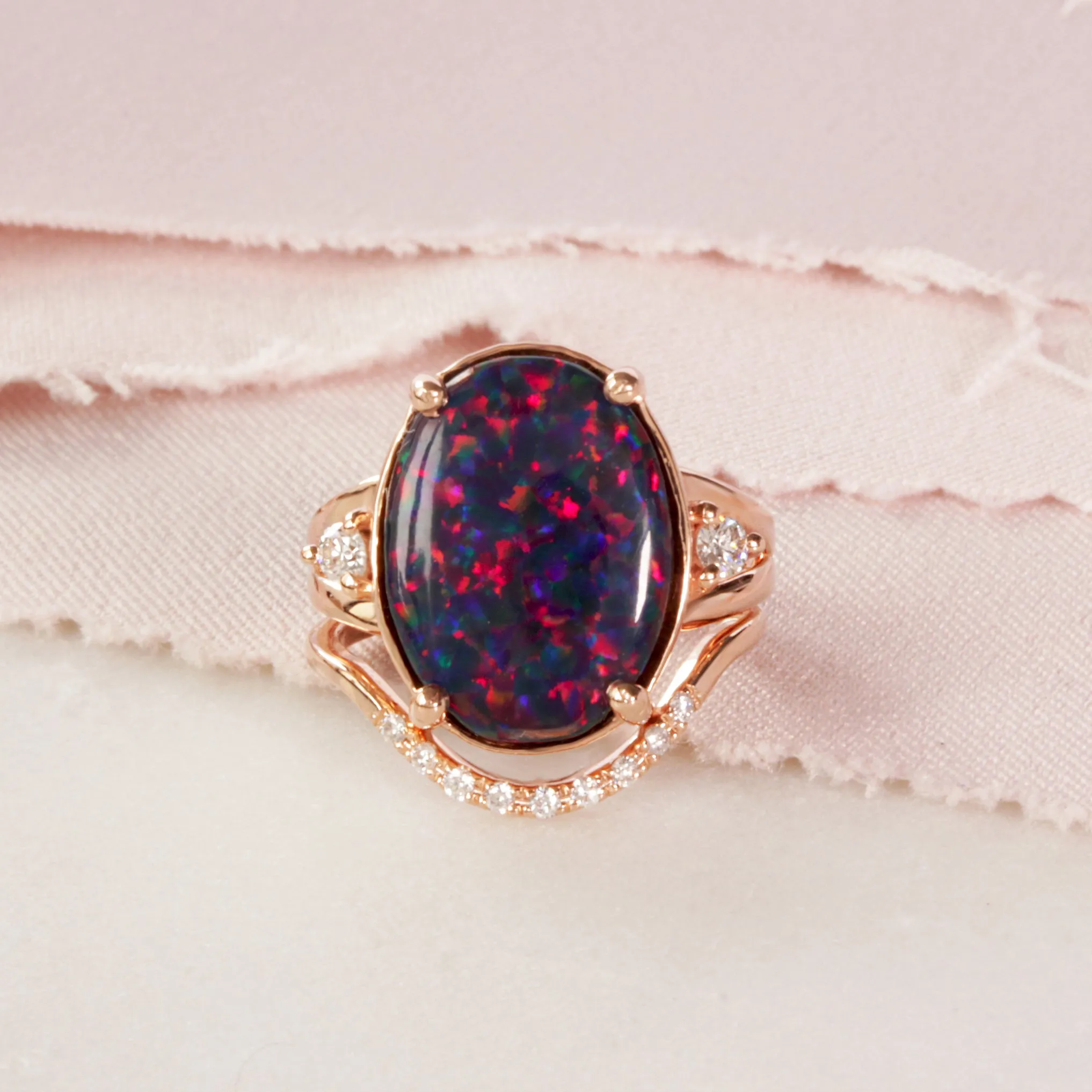 OOAK Fire Opal Gemstones Engagement Ring