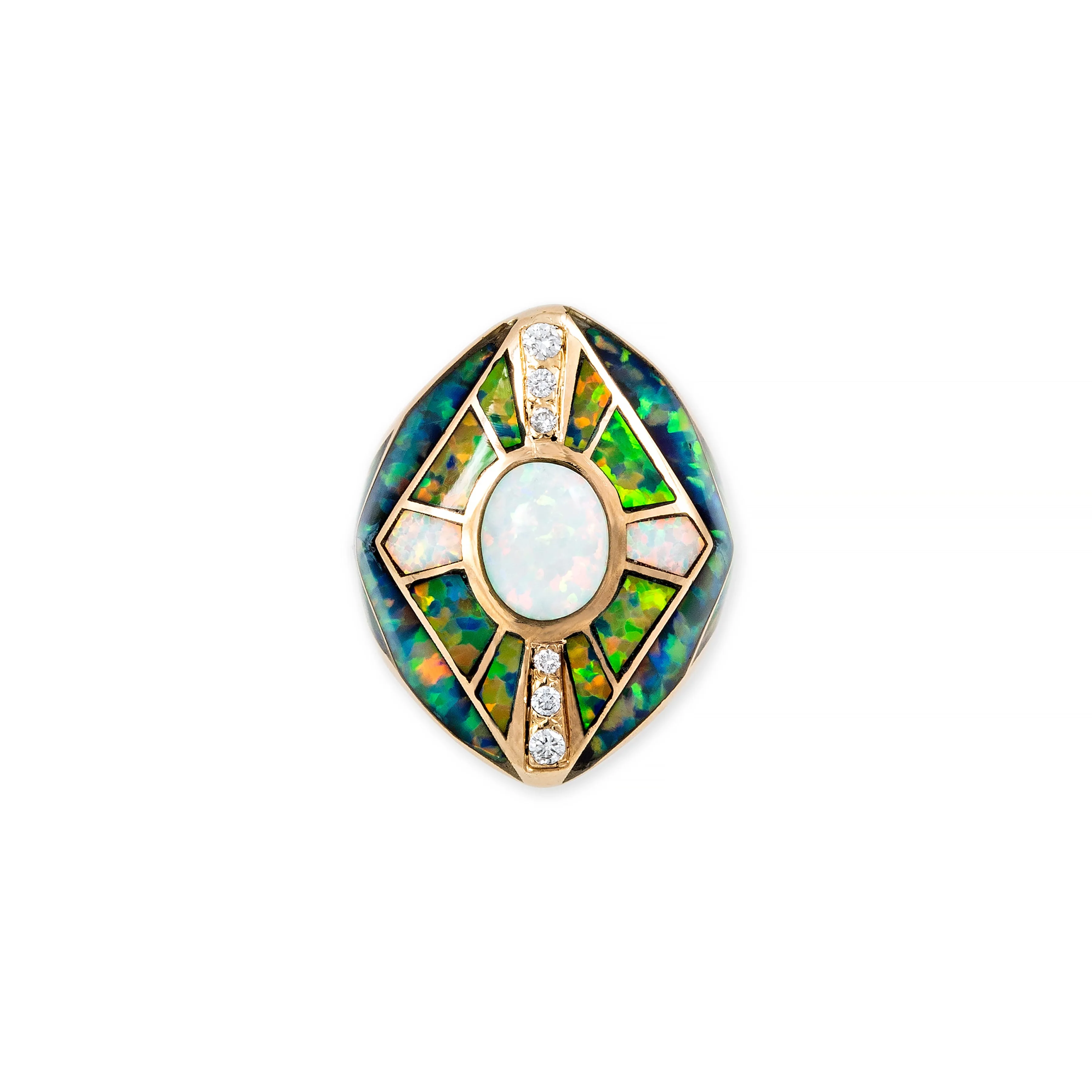 OPAL   BLUE GREEN OPAL INLAY KITE SHIELD RING