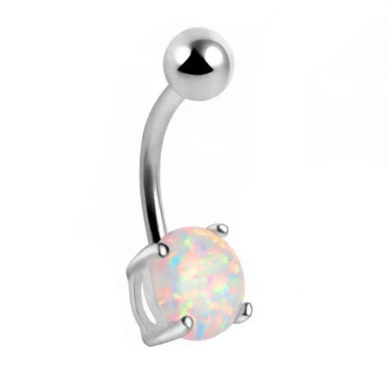 Opal Steel Prong Set Belly Ring