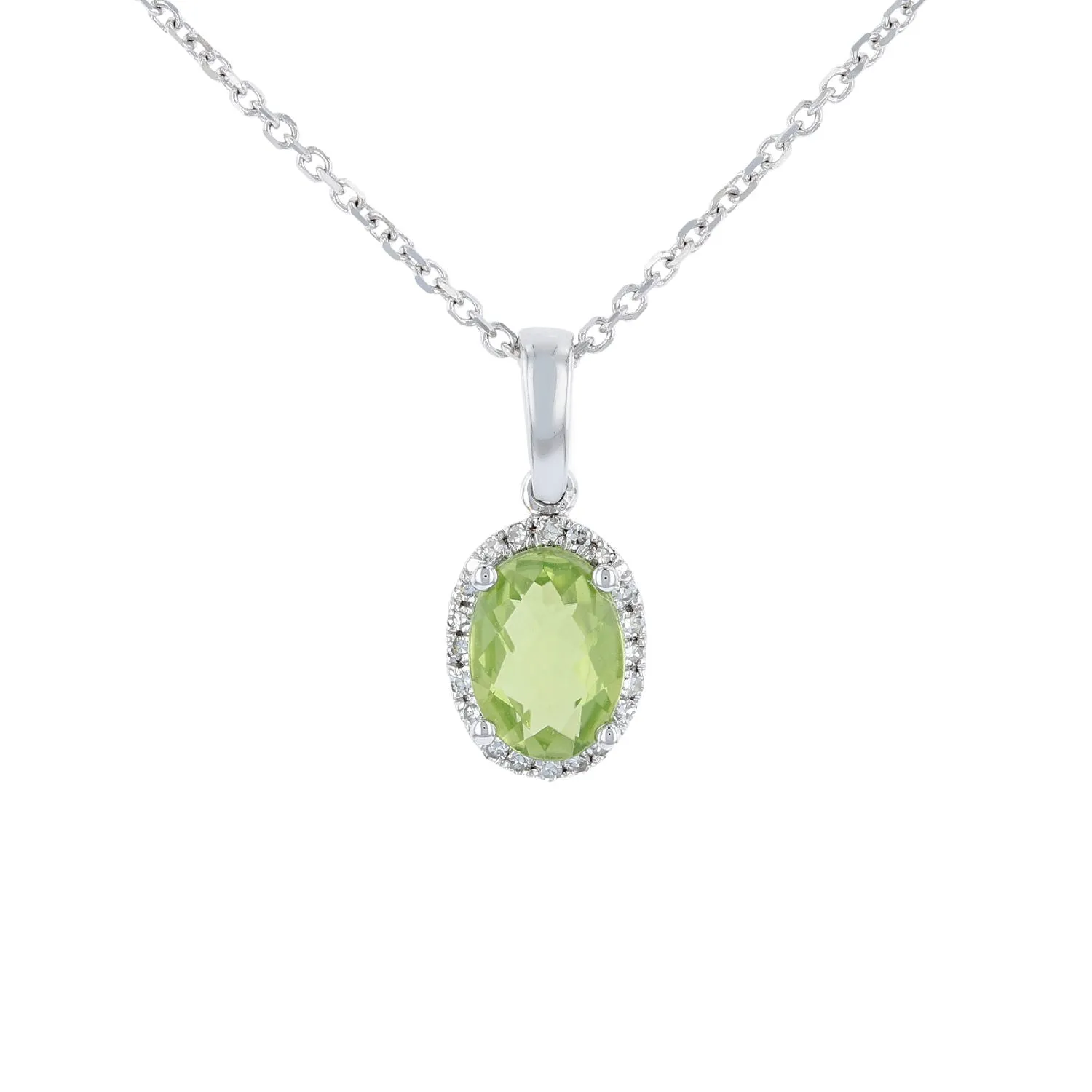 Peridot & Diamond Oval Halo Pendant