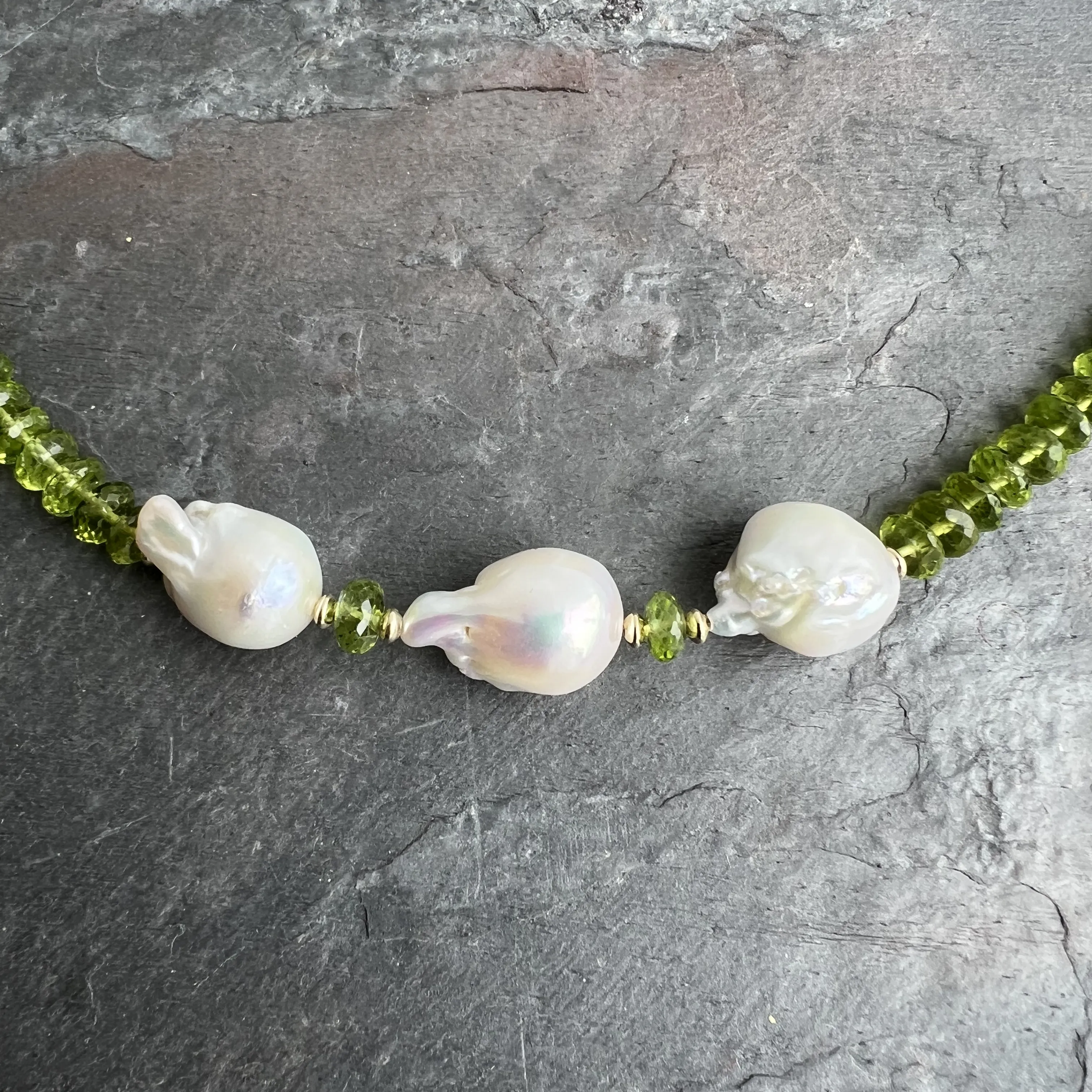Peridot Baroque Pearls 14K Gold Necklace
