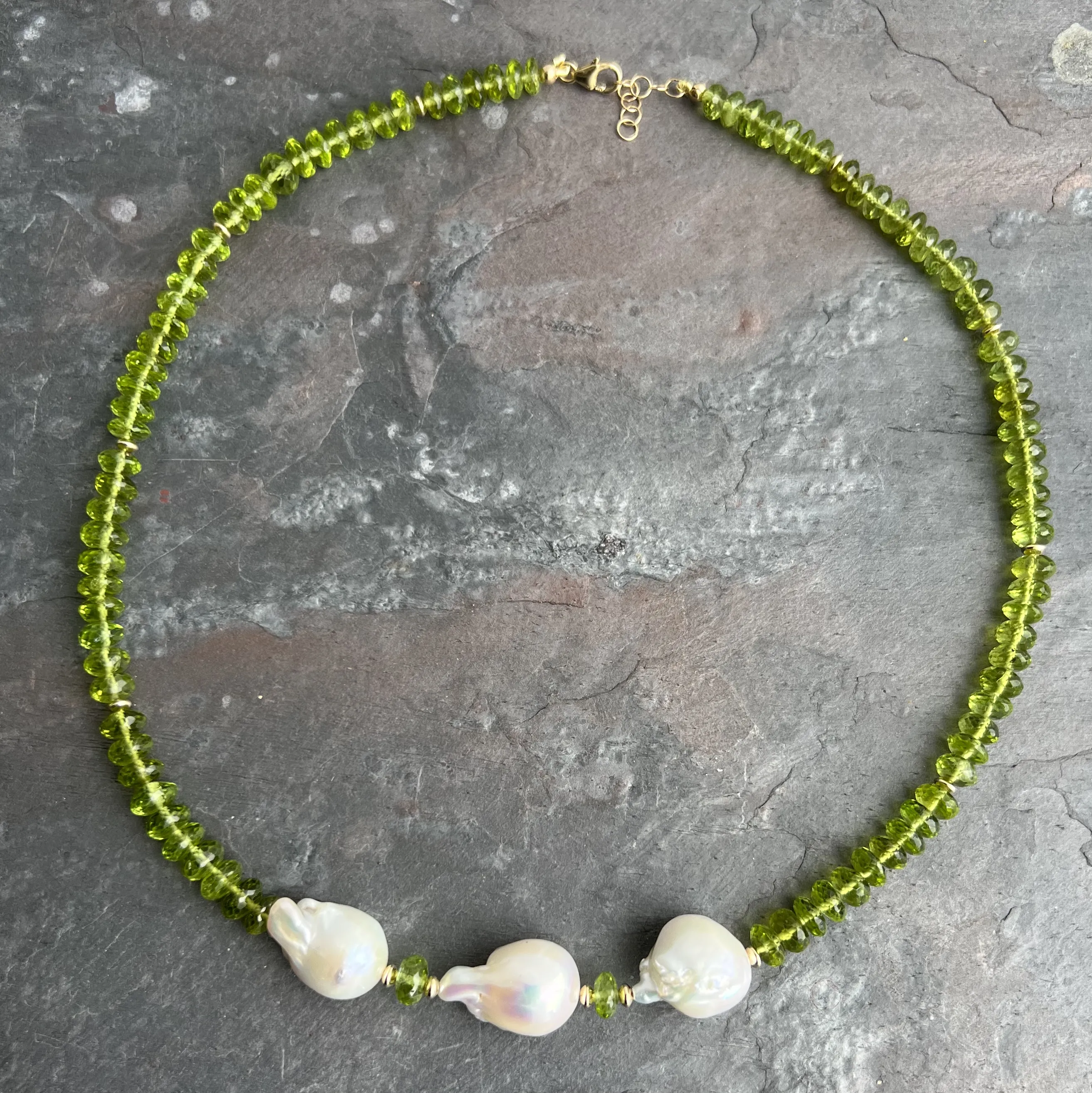 Peridot Baroque Pearls 14K Gold Necklace