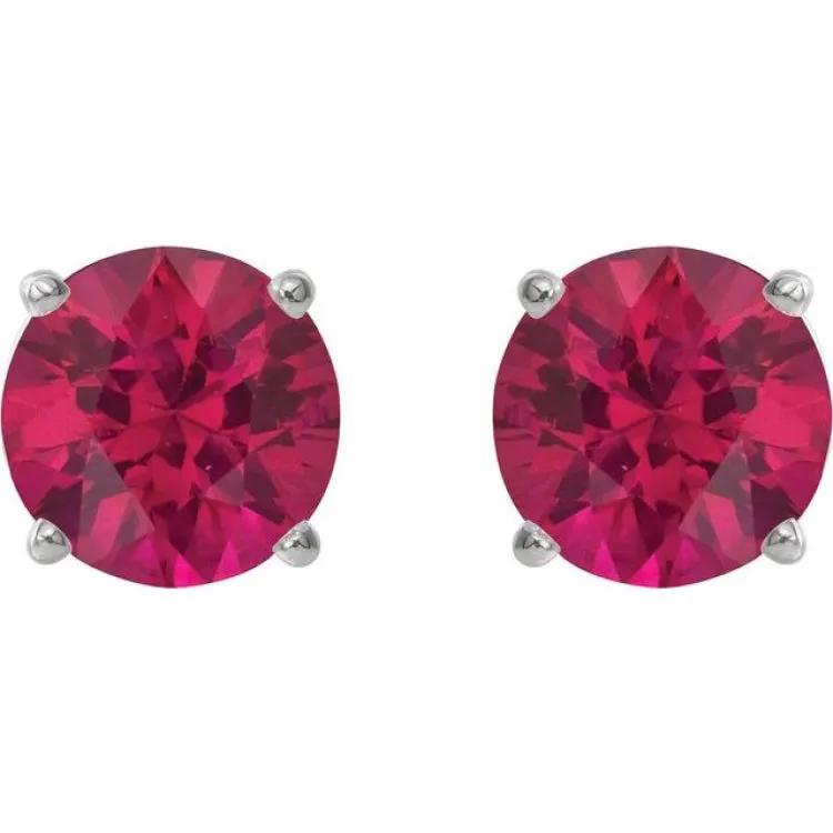 Platinum 8 mm Lab-Grown Ruby Stud Earrings
