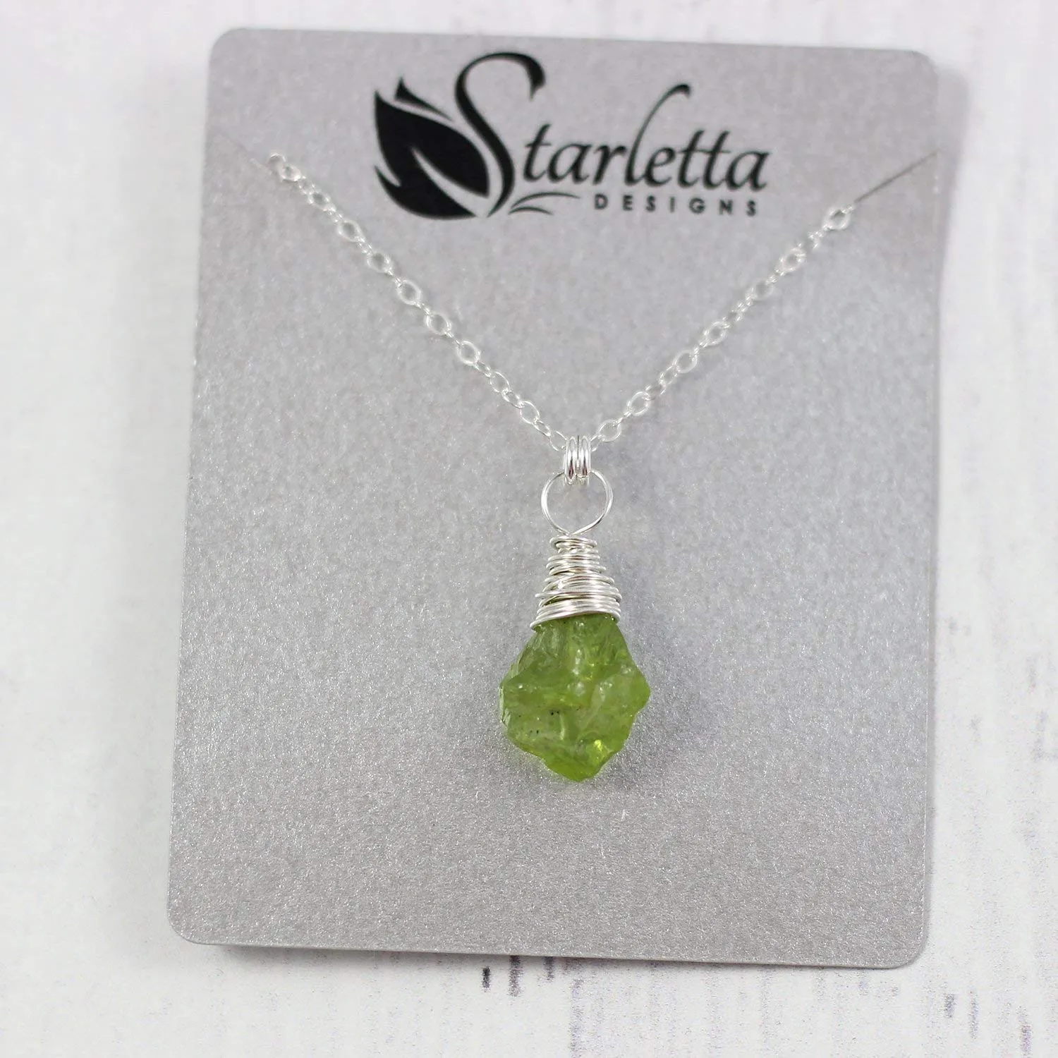 Raw Peridot Sterling Silver Gemstone Necklace
