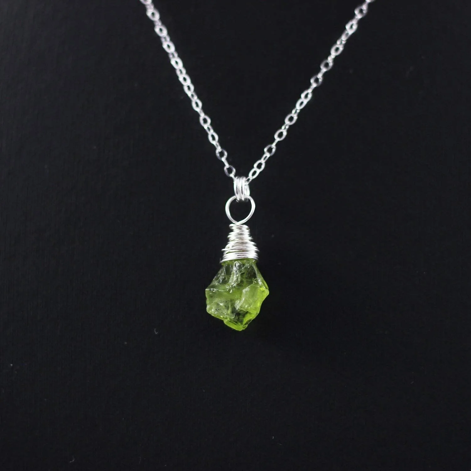 Raw Peridot Sterling Silver Gemstone Necklace