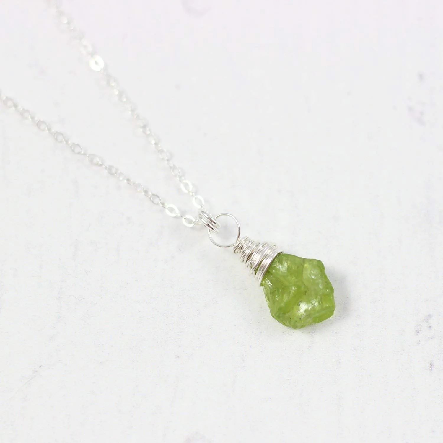Raw Peridot Sterling Silver Gemstone Necklace
