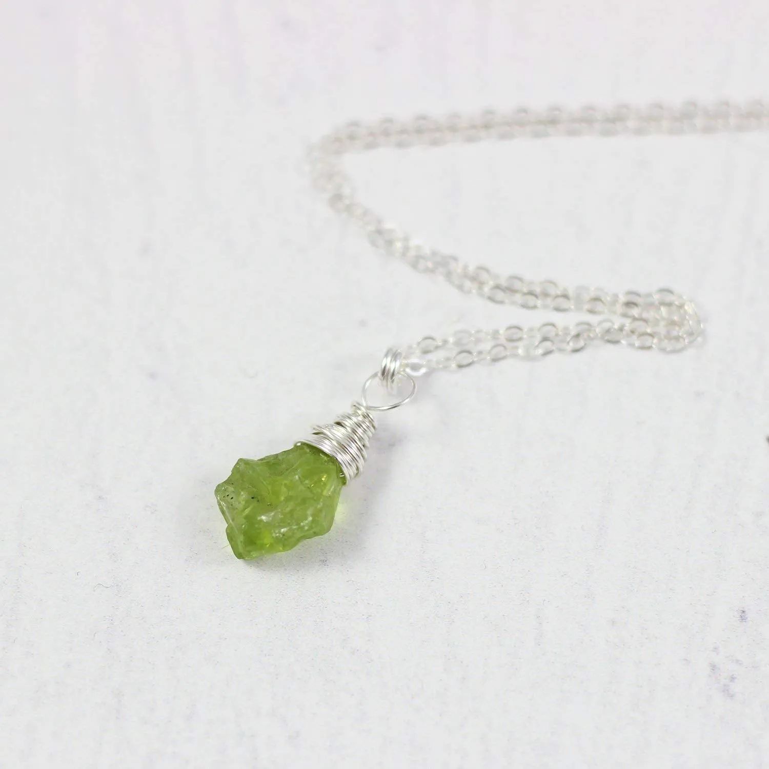 Raw Peridot Sterling Silver Gemstone Necklace