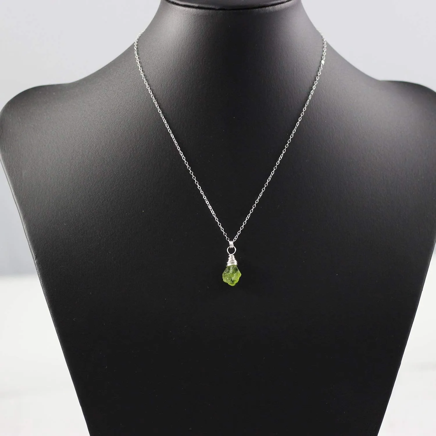 Raw Peridot Sterling Silver Gemstone Necklace