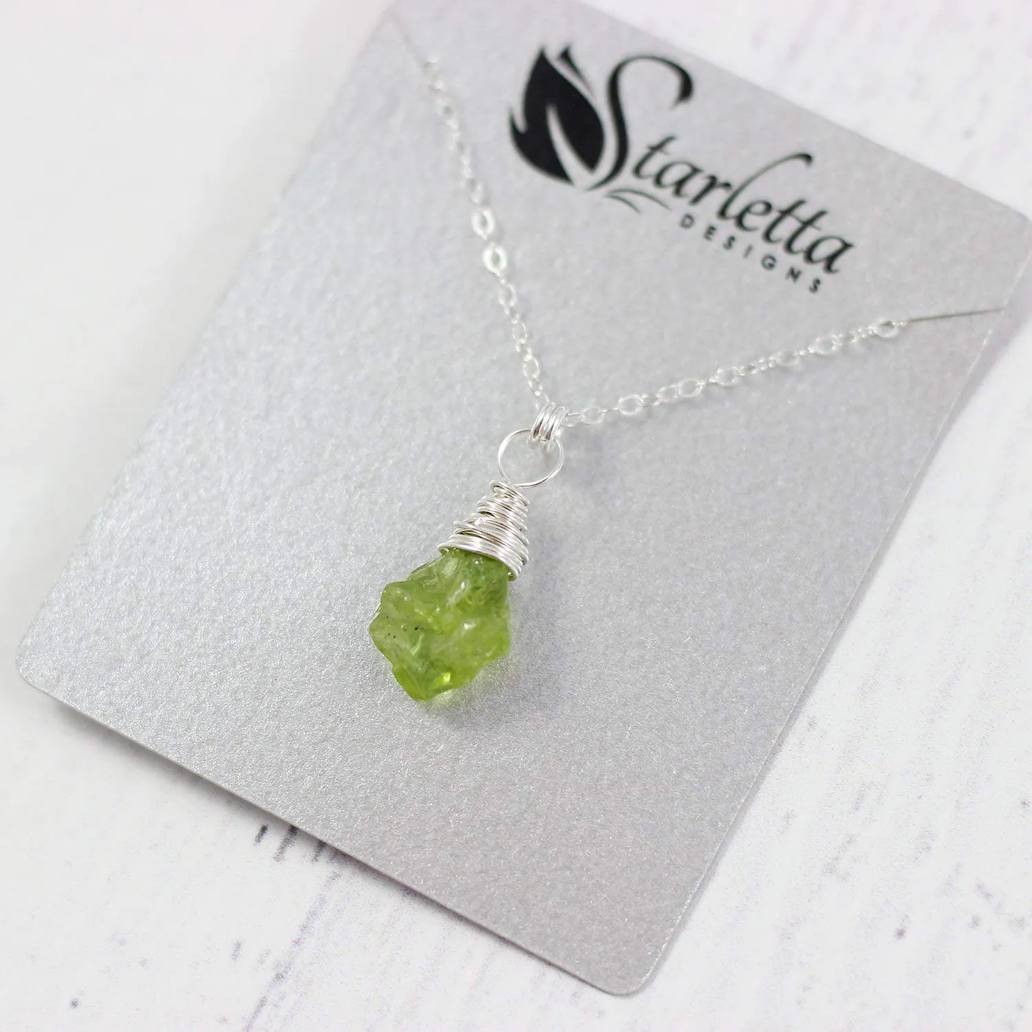 Raw Peridot Sterling Silver Gemstone Necklace