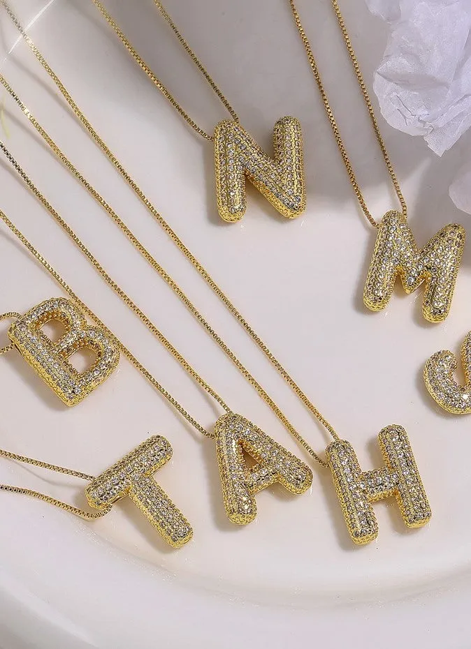 Rhinestone Bubble Initial Necklace