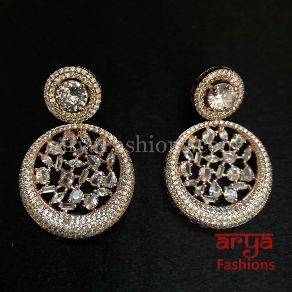 Rose Gold Designer Earrings/ CZ Indian Jewelry