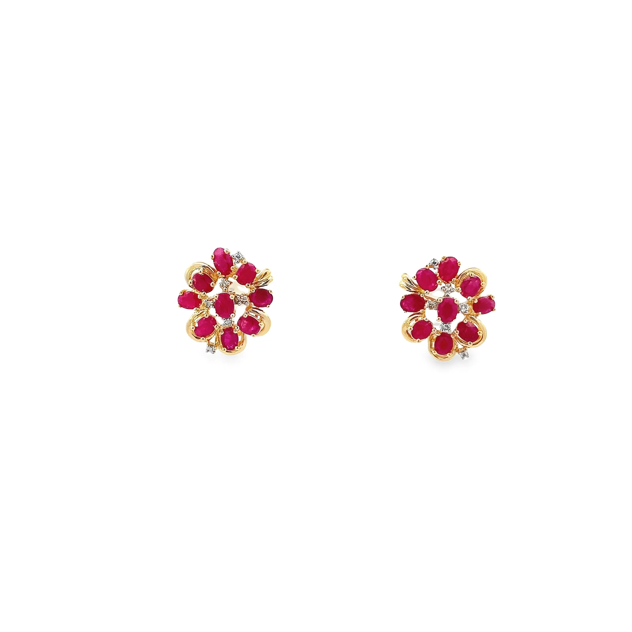 Ruby and Diamond Cluster Earrings