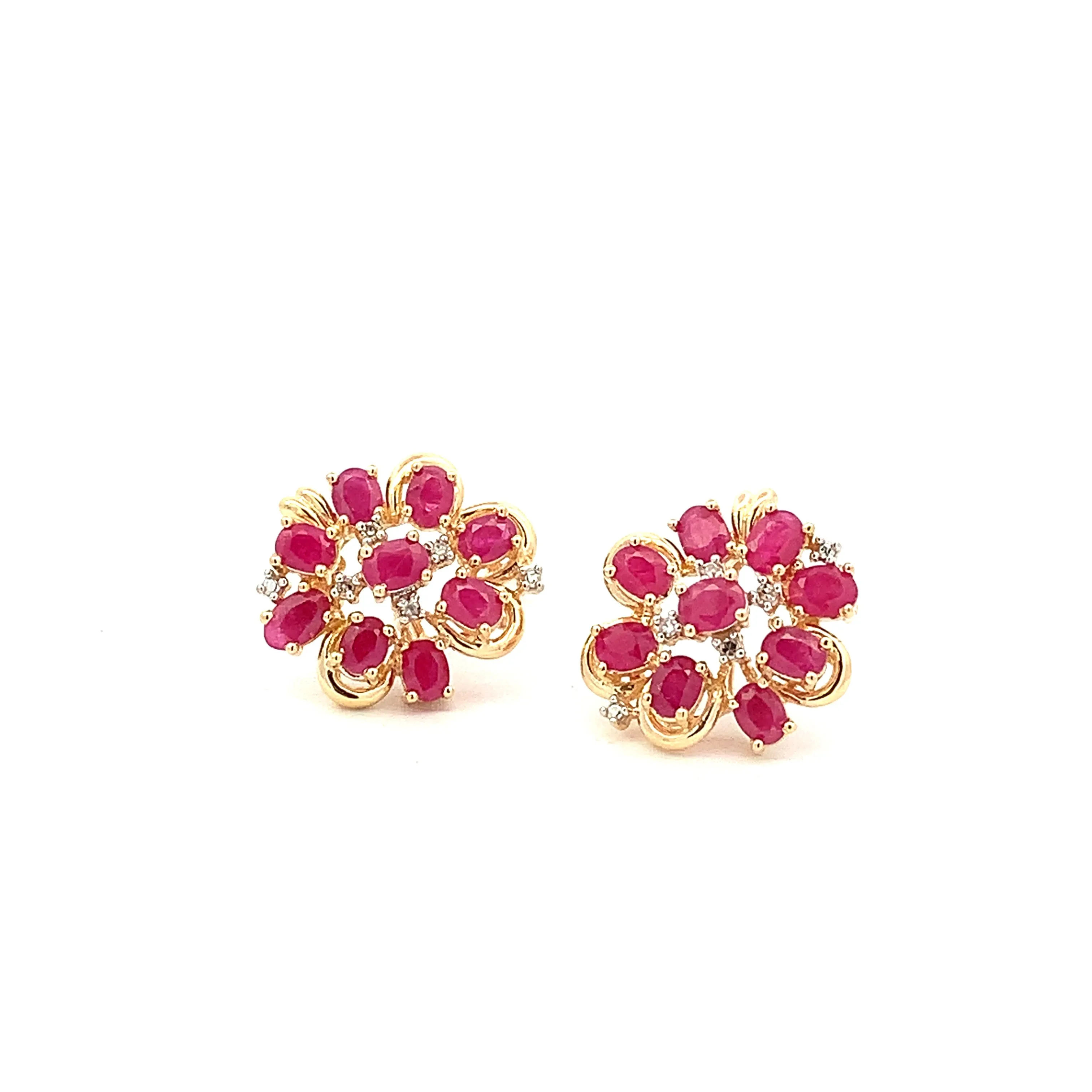 Ruby and Diamond Cluster Earrings